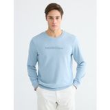 Lcwaıkıkı Classic Mavi Bisiklet Yaka Baskılı Erkek Sweatshirt