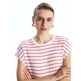 Lcwaıkıkı Classic Pembe Bisiklet Yaka Çizgili Kadın Tişört