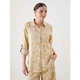 Lcwaıkıkı Classic Sarı Çiçekli Keten Karışımlı Kadın Gömlek Tunik