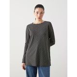 Lcwaıkıkı Classic Siyah Bisiklet Yaka Çizgili Oversize Kadın Tunik
