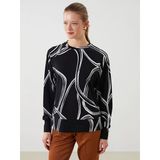 Lcwaıkıkı Classic Siyah Bisiklet Yaka Desenli Oversize Kadın Sweatshirt