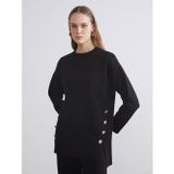 Lcwaıkıkı Classic Siyah Bisiklet Yaka Oversize Kadın Triko Kazak