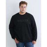 Lcwaıkıkı Classic Siyah Büyük Beden Bisiklet Yaka Baskılı Erkek Sweatshirt