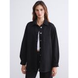 Lcwaıkıkı Classic Siyah Gömlek Yaka Oversize Kadın Jean Ceket