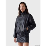 Lcwaıkıkı Classic Siyah Oversize Kadın Bomber Deri Görünümlü Ceket