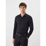 Lcwaıkıkı Classic Siyah Slim Fit Uzun Kollu Armürlü Erkek Gömlek