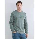 Lcwaıkıkı Classic Yeşil Bisiklet Yaka Baskılı Erkek Sweatshirt
