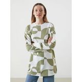 Lcwaıkıkı Classic Yeşil Bisiklet Yaka Desenli Oversize Kadın Sweatshirt Tunik
