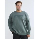 Lcwaıkıkı Classic Yeşil Büyük Beden Bisiklet Yaka Baskılı Erkek Kalın Sweatshirt