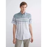 Lcwaıkıkı Classic Yeşil Regular Fit Kısa Kollu Çizgili Armürlü Erkek Gömlek