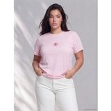 Lcwaıkıkı Petite Pembe Çiçek Nakışlı %100 Pamuklu Kadın Tişört