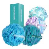 LCZLBath Kabak Sünger Banyo Peeling Vücut Geri Scrubber Duş Puf Eksfoliyatör Yıkama Sünger Puflar Duş Topu Banyo Aksesuarları 75g XL Loofa 4'lü Set Çiçek