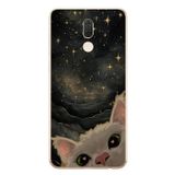 Le Balvo Huawei Mate 10 Lite Uyumlu Siyah Gökyüzülü Kedi Baskılı Silikon Kılıf
