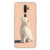 Le Balvo Oppo A5 2020 Uyumlu Beyaz Kelebekli Kedi Baskılı Silikon Kılıf