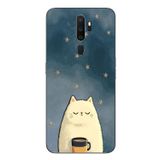 Le Balvo Oppo A5 2020 Uyumlu Kahveci Beyaz Kedir Baskılı Silikon Kılıf