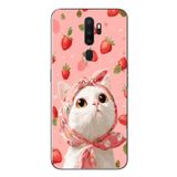 Le Balvo Oppo A5 2020 Uyumlu Örtülü Kedi Çilekli Baskılı Silikon Kılıf