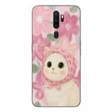 Le Balvo Oppo A5 2020 Uyumlu Pembe Örtülü Kedi Baskılı Silikon Kılıf