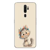 Le Balvo Oppo A5 2020 Uyumlu Sevimli Çiçekli Kedi Baskılı Silikon Kılıf
