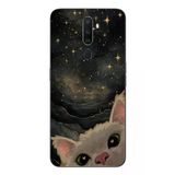 Le Balvo Oppo A5 2020 Uyumlu Siyah Gökyüzülü Kedi Baskılı Silikon Kılıf