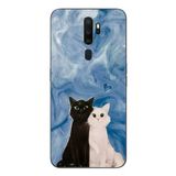 Le Balvo Oppo A5 2020 Uyumlu Siyah ve Beyaz Kedi Baskılı Silikon Kılıf