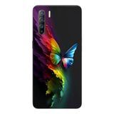 Le Balvo Oppo Reno 3 Uyumlu Gökkuşağı Kelebeği Baskılı Silikon Kılıf