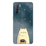 Le Balvo Oppo Reno 3 Uyumlu Kahveci Beyaz Kedir Baskılı Silikon Kılıf