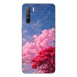 Le Balvo Oppo Reno 3 Uyumlu Kırmızı Pembe Ağaçlar Baskılı Silikon Kılıf
