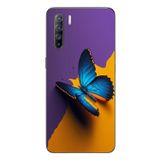 Le Balvo Oppo Reno 3 Uyumlu Mavi Kelebek Baskılı Silikon Kılıf