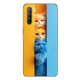 Le Balvo Oppo Reno 3 Uyumlu Mavi Sarı Kediler Baskılı Silikon Kılıf
