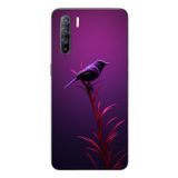Le Balvo Oppo Reno 3 Uyumlu Mor Kuş Dalda Baskılı Silikon Kılıf
