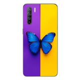Le Balvo Oppo Reno 3 Uyumlu Mor Sarı Kelebek Baskılı Silikon Kılıf