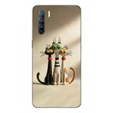Le Balvo Oppo Reno 3 Uyumlu Neşeli Kedi Ailesi Baskılı Silikon Kılıf