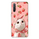 Le Balvo Oppo Reno 3 Uyumlu Örtülü Kedi Çilekli Baskılı Silikon Kılıf