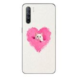 Le Balvo Oppo Reno 3 Uyumlu Pembe Kalpli Kedi Baskılı Silikon Kılıf