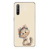 Le Balvo Oppo Reno 3 Uyumlu Sevimli Çiçekli Kedi Baskılı Silikon Kılıf