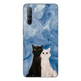 Le Balvo Oppo Reno 3 Uyumlu Siyah ve Beyaz Kedi Baskılı Silikon Kılıf