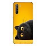 Le Balvo Oppo Reno 3 Uyumlu Yan Bakan Siyah Kedi Baskılı Silikon Kılıf