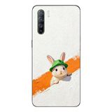 Le Balvo Oppo Reno 3 Uyumlu Yeşil Şapkalı Tavşan Baskılı Silikon Kılıf