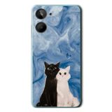 Le Balvo Realme 10 4G Uyumlu Siyah ve Beyaz Kedi Baskılı Silikon Kılıf
