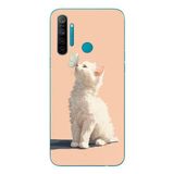 Le Balvo Realme 5i Uyumlu Beyaz Kelebekli Kedi Baskılı Silikon Kılıf