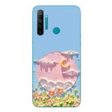 Le Balvo Realme 5i Uyumlu Çiçekli Ay Baskılı Silikon Kılıf