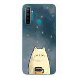 Le Balvo Realme 5i Uyumlu Kahveci Beyaz Kedir Baskılı Silikon Kılıf