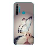 Le Balvo Realme 5i Uyumlu Kelebekli Kedi Baskılı Silikon Kılıf
