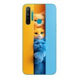 Le Balvo Realme 5i Uyumlu Mavi Sarı Kediler Baskılı Silikon Kılıf