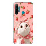 Le Balvo Realme 5i Uyumlu Örtülü Kedi Çilekli Baskılı Silikon Kılıf