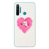 Le Balvo Realme 5i Uyumlu Pembe Kalpli Kedi Baskılı Silikon Kılıf