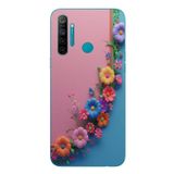 Le Balvo Realme 5i Uyumlu Pembe Mavi Sarmaşık Baskılı Silikon Kılıf