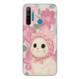 Le Balvo Realme 5i Uyumlu Pembe Örtülü Kedi Baskılı Silikon Kılıf