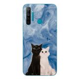 Le Balvo Realme 5i Uyumlu Siyah ve Beyaz Kedi Baskılı Silikon Kılıf