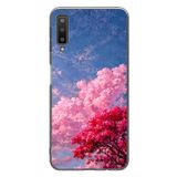 Le Balvo Samsung Galaxy A7 2018 Uyumlu Kırmızı Pembe Ağaçlar Baskılı Silikon Kılıf